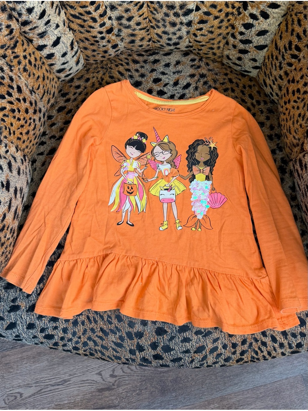 Cynthia Rowley Orange Long-Sleeve Halloween Character Peplum Top